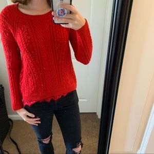 Nicole by Nicole Miller red knit sweater with lace trim M